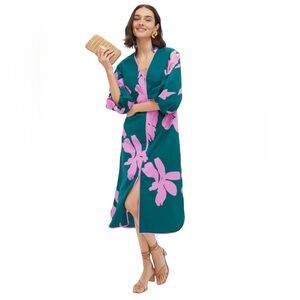 Tuckernuck Arem Caftan - Hunter Green & Pink Floral. XS. NWT.
